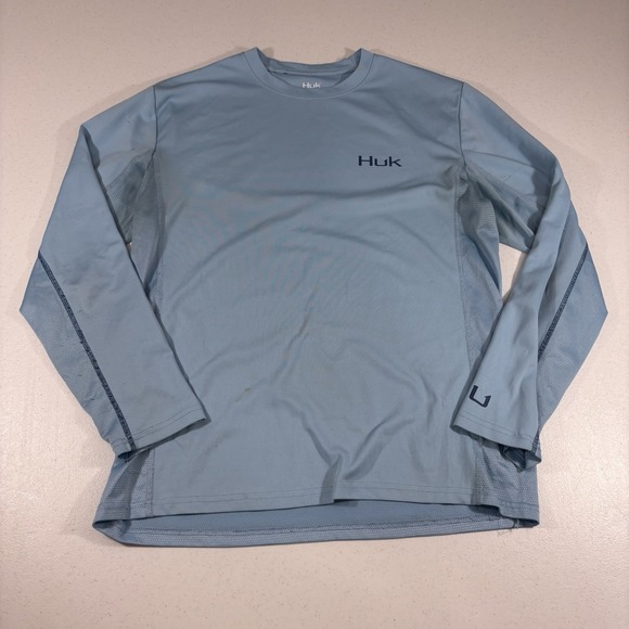 Huk Other - FLAWS! HUK Icon X Light Blue Solid Fishing Performance L/S Shirt Blue Size M